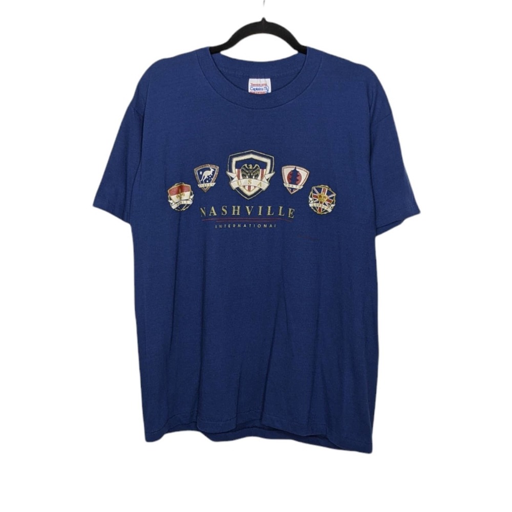 Vintage Nashville Tennessee Single Stitch Shirt Tourist Destination Tee Blue Lg